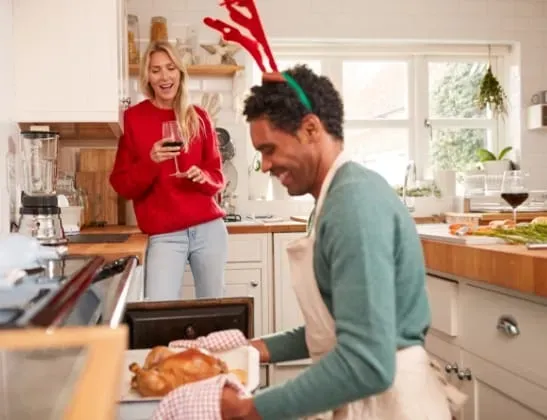 couple kitchen holiday cooking